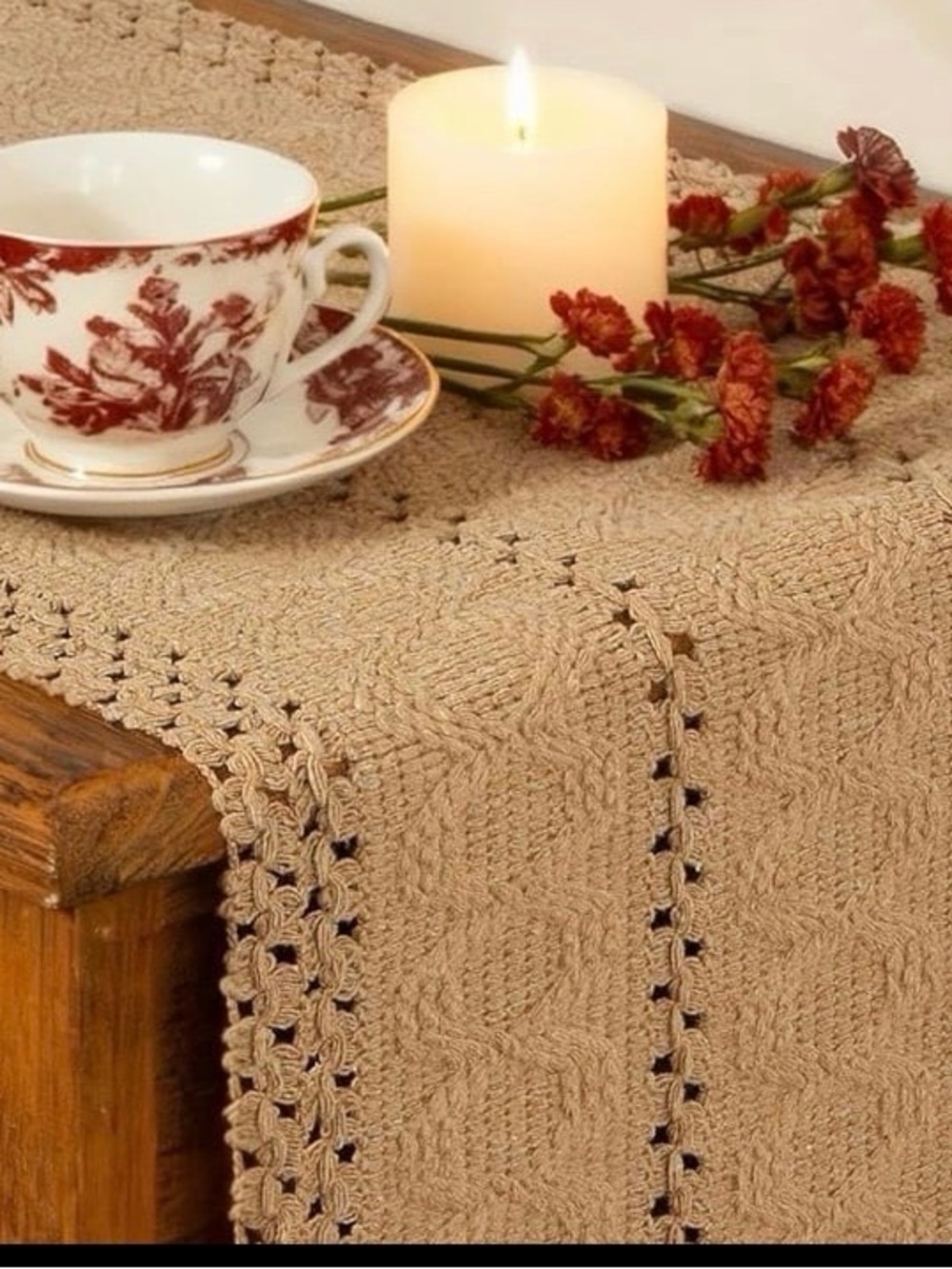Beige Crochet Table Runner